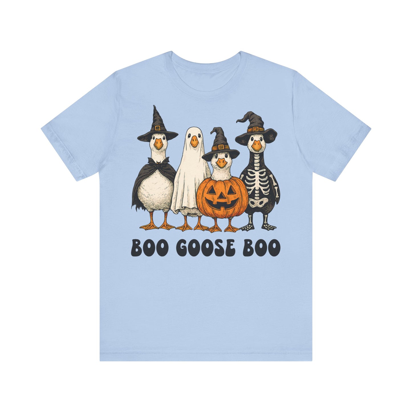 Boo Goose Boo T-Shirt Halloween Silly Goose Humour Summerween Wouldn't say boo to a goose saying skeleton ghost pumpkin witch geese