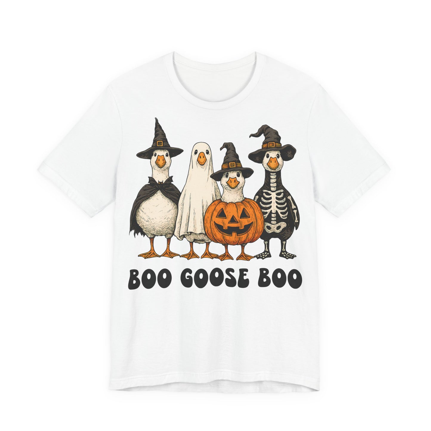 Boo Goose Boo T-Shirt Halloween Silly Goose Humour Summerween Wouldn't say boo to a goose saying skeleton ghost pumpkin witch geese