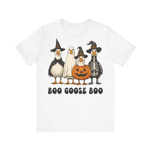 Boo Goose Boo T-Shirt Halloween Silly Goose Humour Summerween Wouldn't say boo to a goose saying skeleton ghost pumpkin witch geese